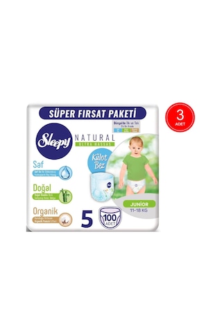 Sleepy Natural Külot Bez 5 Numara Junior Süper Fırsat Paketi 3 x 100 Adet 3'lü