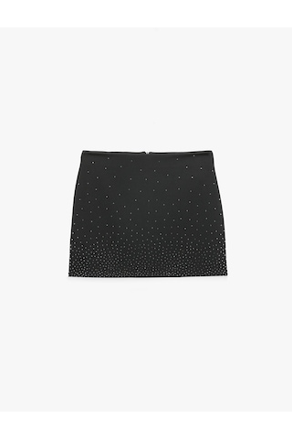 Koton Normal Bel Krep Scuba Kumaş Taşlı Mini Etek Siyah 7wak10124ek