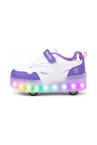 Glow Kız Erkek Çocuk Patenli, Işıklı Rahat Spor Ayakkabı & Sneaker 4 Teker Kaykay Ayakkabı Mor