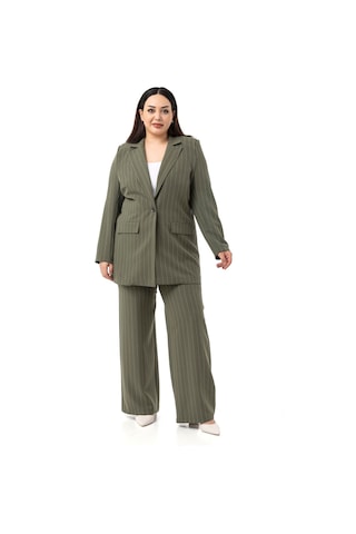 Büyük Beden Çizgili Haki Ceket Pantolon İkili Takım Haki