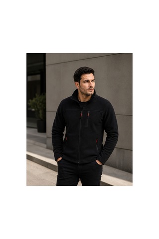Luxıc Core Erkek Siyah Fermuarlı Polar Ceket Dik Yaka Günlük Ve Outdoor Kullanım