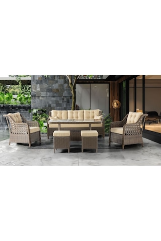 Tu Tienda Ronda Alüminyum 3 1 1 2puf Masa Rattan Bahçe Balkon Mobilyası,rattan Örgü/kumaş Renk Kahve/kapiçino Kiremit