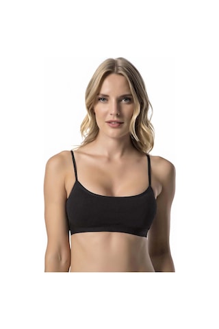 Kadın İp Askılı Büstiyer Sporcu Penye Yarım Atlet Sütyen Pedli - Siyah