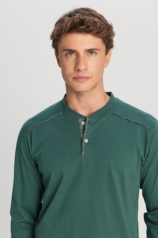 AC&Co / Altınyıldız Classics Erkek Hakı %100 Pamuk Standart Fit Hakim Yaka Desenli Cepli Pijama Takımı Haki