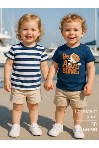 Ramelka Bebekler İçin Tişört Seti 2 Parçalı 211303235 Mavi