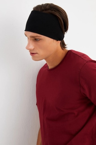 Erkek Pamuklu Penye Kaymaz Ultra Hafif Spor Geniş Saç Bandı Bandana - Tek Ebat / Siyah Siyah