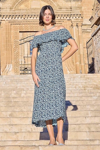 Monamise 23020 Kadın Volanlı Elbise-lacivert Lacivert