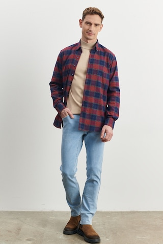AC&Co / Altınyıldız Classics Comfort Fit Geniş Kesim Düğmeli Yaka %100 Pamuk Flanel Oduncu Gömlek 4A2023100031LBRM Lacivert - Bordo