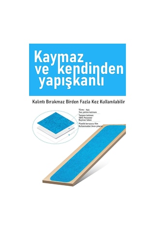 Halifleks Yapışkan Tabanlı Merdiven Basamak Paspası Rip Halı Kaymaz Tabanlı - Boncuk Mavi Boncuk Mavi