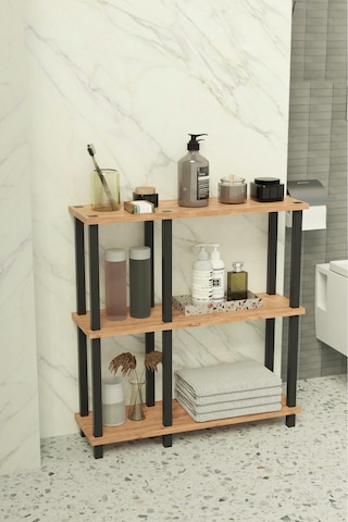 Terada 3 Katlı Banyo Düzenleyici Çok Raflı Banyo Organizeri Çok Amaçlı Banyo Düzenleyici - Meşe Meşe
