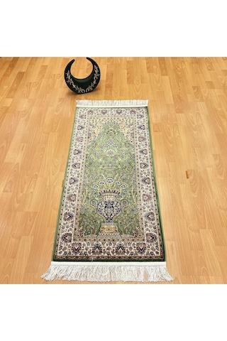 Mihrâb-ı Gülzâr Motifli 60x120 Cm İpek Seccade Yeşil