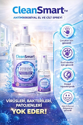 Steril Gazspanç 7,5 7,5 Cm 100 Adet + Cleansmart 50 Ml Dezenfektan Sprey Yara Bakım Seti