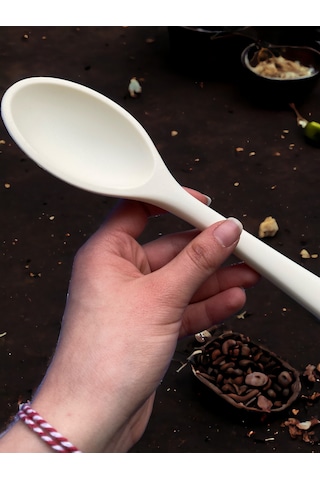 Sert Uçlu Isıya Dayanıklı Silikon Kaşık 28/22/20cm Krem