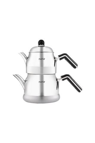 Lamia Maxi Büyük Boy Paslanmaz Çelik 1.25-2.10 Lt. Çaydanlık Takımı Gri
