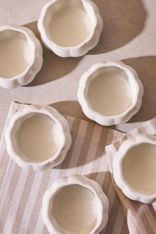 Pumpkin 6'lı Çerezlik Sosluk Çok Amaçlı Ergonomik Tasarım Dekoratif Sosluk Ve Kase Beyaz Beyaz