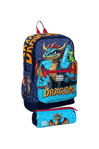 Coral High Okul Sırt Çantası Ve Kalemlik Seti - Mavi Sarı Dragon Desenli Erkek Çocuk Setygn33213c Çok Renkli
