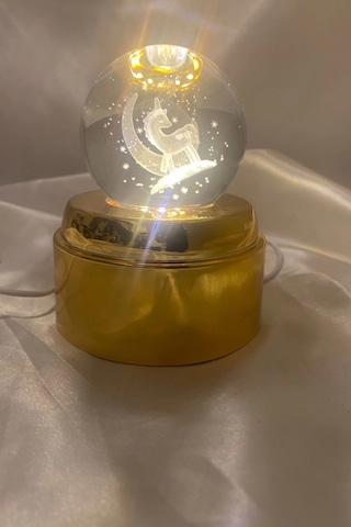 3d Led Işık Cam Küre Tek Renk Kristal Küre Fantezi Dekoru Gece Lambası Günışığı Gold Dönene Kaideli 6 Cm Unikorn Ay