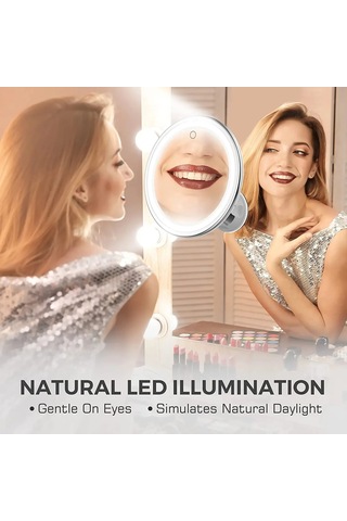 Vantuzlu, Led Işıklı Ve 10x Büyütmeli Makyaj Aynası Beyaz Diğer