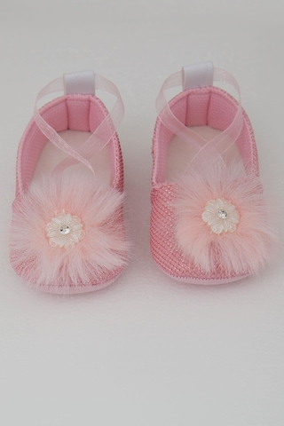 Bebiccino Kız Bebek Patik Ayakkabı Çiçek Aksesuarlı Tüylü Kurdela Bağlamalı 18-19 Numara, Pembe