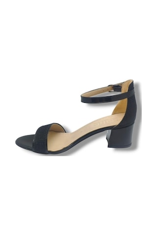 Selfie 4270-26 Simli Rugan Tek Bant Orta Topuk Büyük Numara Fashion Kadın Sandalet 5,5cm 41-43 Siyah