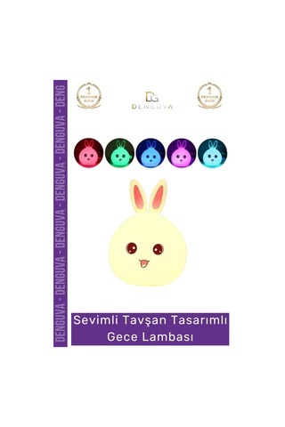 Gecelambası Silikon Tavşan Tasarımlı Şarjlı Dokunmatik Dekoratif Çocuk Odası Renkli Masa Gece Lamba Çok Renkli