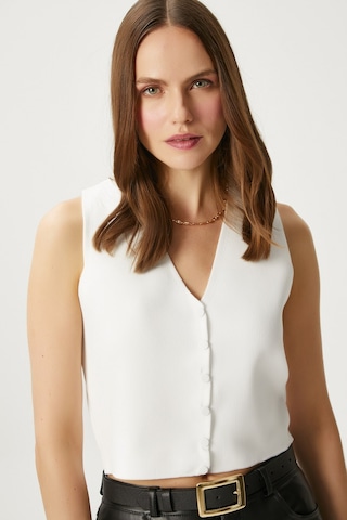 Ritnice Kadın Petite Çıtçıtlı Crop Krem Triko Yelek Krem