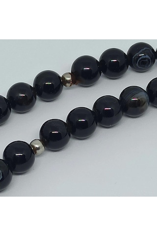 Kesebe Doğal Damarlı Yemen Akik Taşlı Siyah Tespih - El Yapımı Koleksiyonluk Parça Çok Renkli