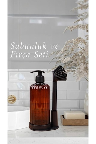 Mainshop Yumuşak Silikon Fırçalı Tezgah Üstü Mutfak Banyo Sıvı Sabunluk Takımı-yıkama Temizlik Seti M-166 Çok renkli