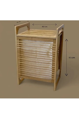 Orta Boy Ahşap Bambu Kirli Sepeti 40x35x60 Diğer