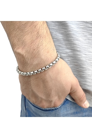 Chavin 6 mm. 21 cm. Gri Çelik Erkek Bileklik er33-6 Çelik