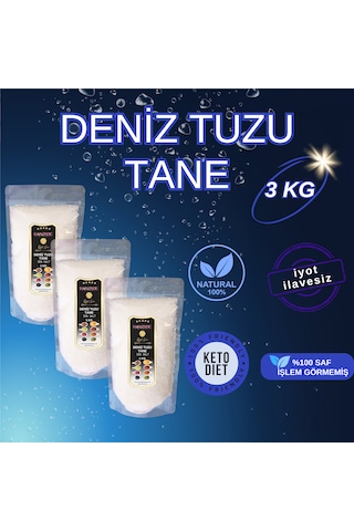 Hanzade Bitkisel Saf Deniz Tuzu Tane Granül İyot İlavesiz 3 x 1 KG