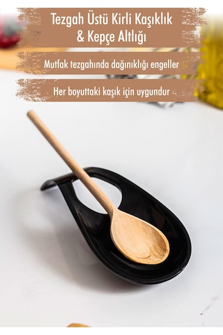 Akrilik Siyah Tezgah Üstü Kirli Kaşıklık & Kepçe Altlığı Karışık Renkli
