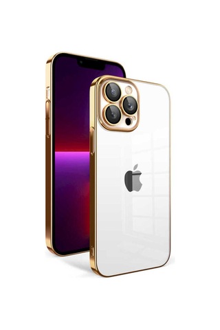 Apple Uyumlu iPhone 13 Pro Kılıf Kamera Korumalı Renkli Çerçeveli Zore Garaj Kapak Gold