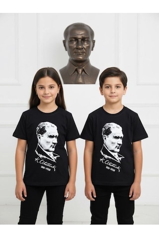 Zekids Çocuk Atatürk Baskılı Yarım Kollu T-shirt-17205 Siyah