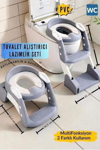 Tuvalet Eğitim Alıştırma Koltuğu Tutma Kollu Ayarlanabilir Lazımlık Klozet Pisuvar Kapağı Adaptörü