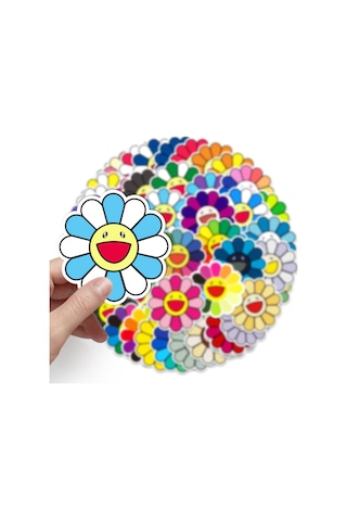 50 Adet Tekrarsız Renkli Çiçekler Kalite Pvc Sticker 02