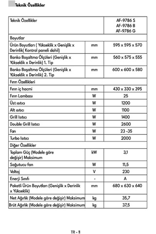 Vestel AF-9786 G 73 LT Ankastre Fırın