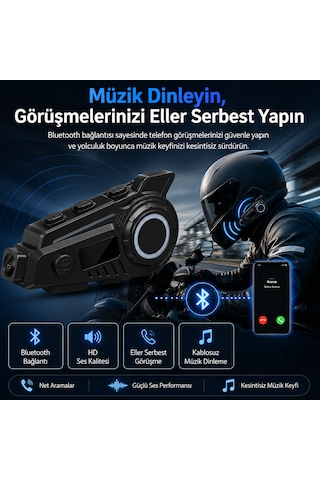Motosiklet Kask Bluetooth Kulaklığı Kameralı Wifi Destekli Type-c Şarjlı Mikrofonlu Kask İçi Interkom Sistemi
