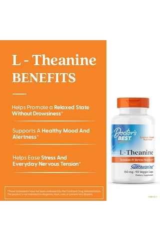 Doctor's Best L-theanine Contains Suntheanine Helps Reduce Stress & Sleep 150 Mg 90 Caps