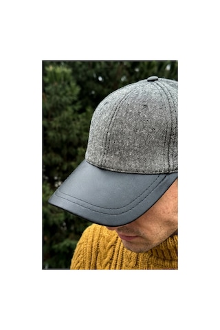 Emybox Deri Siperlikli Kaşe Kadife Şapka Unisex Kışlık - Ayarlanabilir Urban Stil Baseball Cap Gri