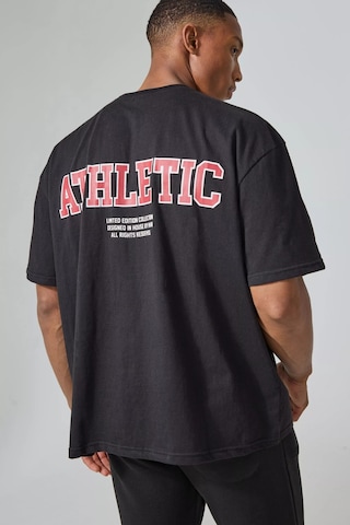 T-shirt - Athletic Baskılı Oversize Bisiklet Yaka Kısa Kol Siyah Tişört Siyah