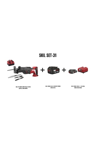 Skil Set-31 Skıl XP 3480FA Akülü Kılıç Testere Çantalı + 4AH Li Batarya + 2.5AH Batarya + 2.4A Şarj Cihazı