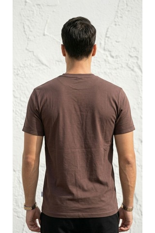 Plus Scorpion T02 Kol Katlama Erkek Slim Fit Basic Tişört Bisiklet Yaka, Düz Kumaş, Yazlık Model Kahverengi