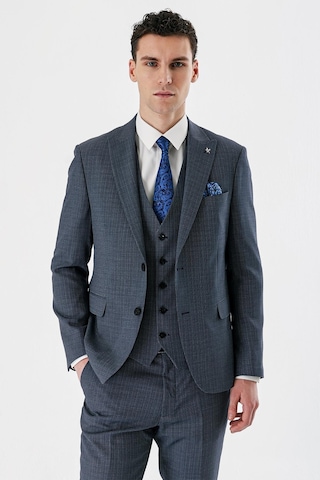 İmza Koyu Lacivert Desenli Kırlangıç Yaka Yelekli 6 Drop Slim Fit Dar Kesim Klasik Takım Elbise 1001240157-koyu Lacivert Koyu Lacivert