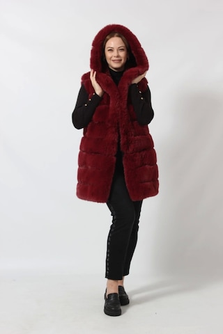 Moda Berray Etekten Kısalabilen Kapüşonlu Lüks Suni Kürk Yelek Bordo