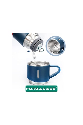 Forzacase FC046M 3 Bardaklı Paslanmaz Çelik Termos Mavi 500 ML