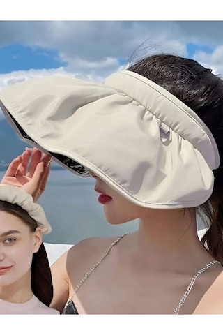 Tezzgelsin Kadın Geniş Siperli Uv Korumalı Vizör Şapka Bej