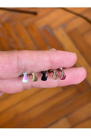 Cerrahi Çelik Tragus Helix Kıkırdak Conch Minimal Kedili Piercing Siyah