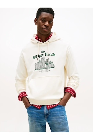 Tommy Hilfiger Herald Skylıne Hoody, Z00 Krem Erkek Hoodie