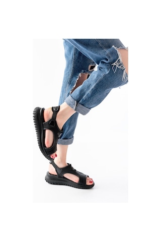 Aymood T-221 Siyah Spring Paraşüt Kumaş Lastikli Ortopedik Kadın Sandalet Siyah